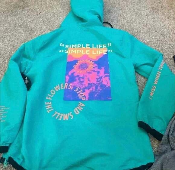 Brooklyn Cloth Hustle Simple Life Anorak Hoodie Windbreaker Jacket Teal Size M - Picture 2 of 7